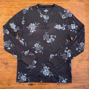 Hollister Brown and Purple Floral Long Sleeve Oversized Crewneck Tee Shirt Top